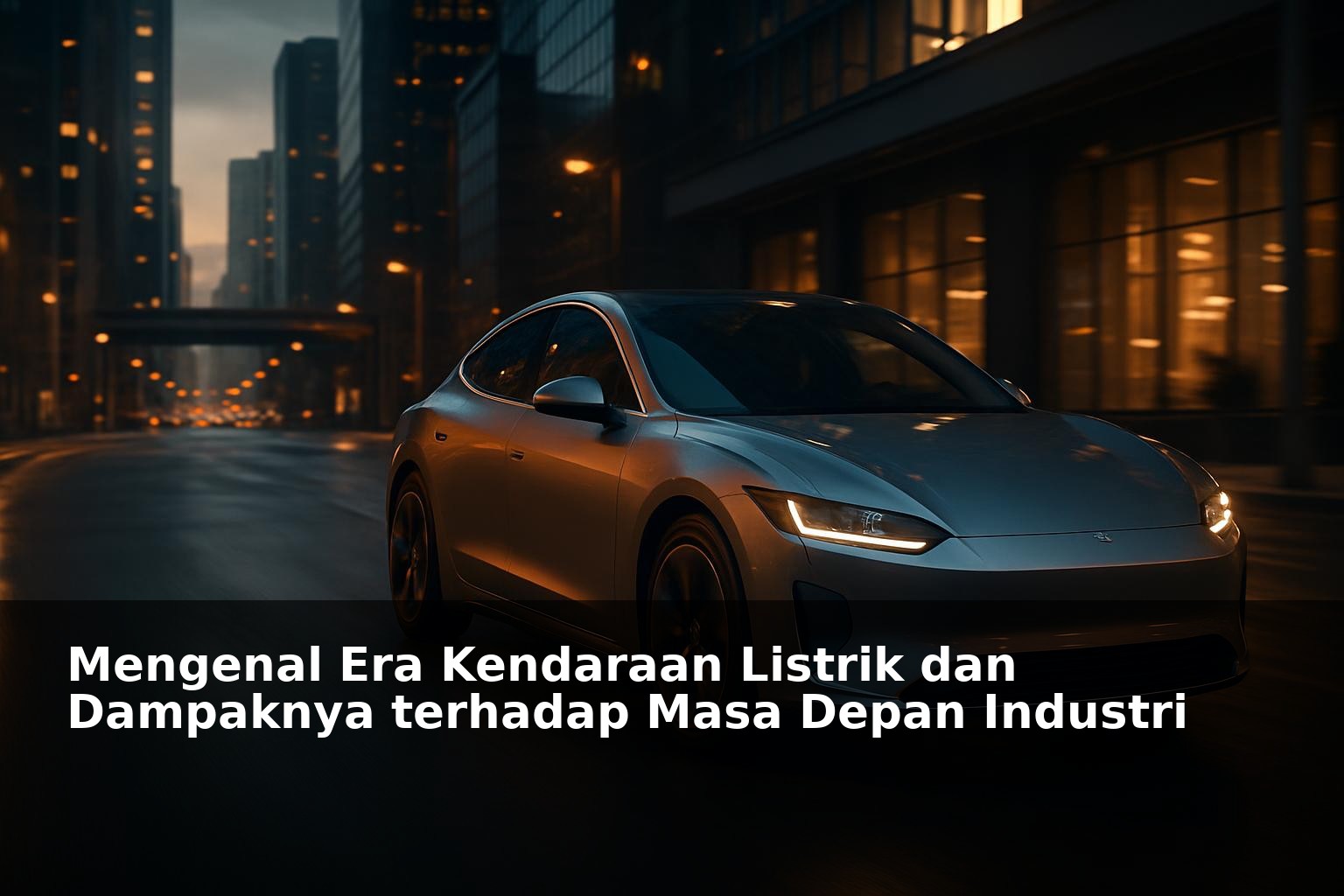 Kendaraan listrik modern melaju di jalan perkotaan dengan latar belakang futuristik