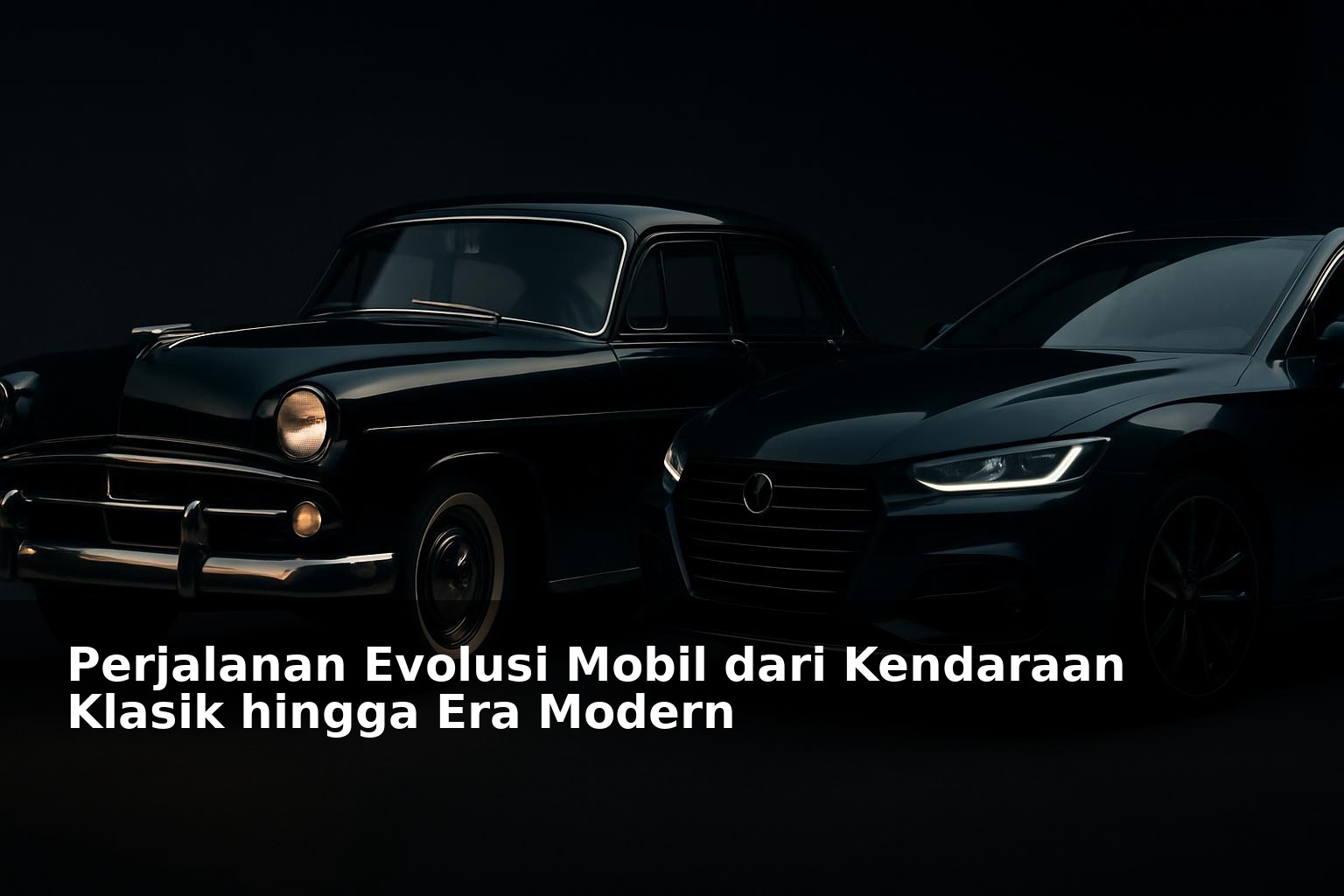 Mobil klasik dan mobil modern berdampingan menunjukkan evolusi kendaraan