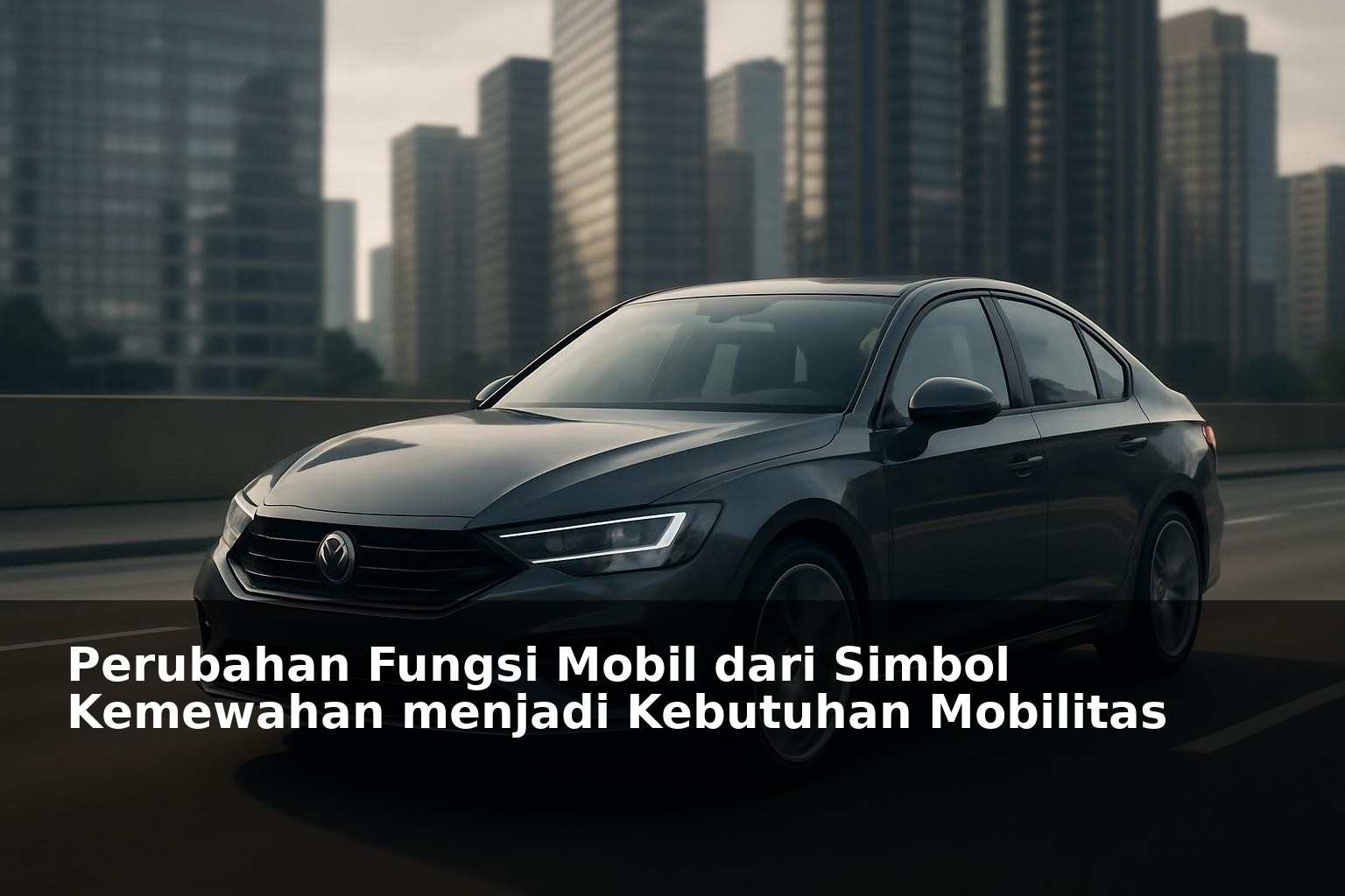 Mobil modern di jalan perkotaan dengan latar belakang gedung dan ruang kosong di sisi kiri