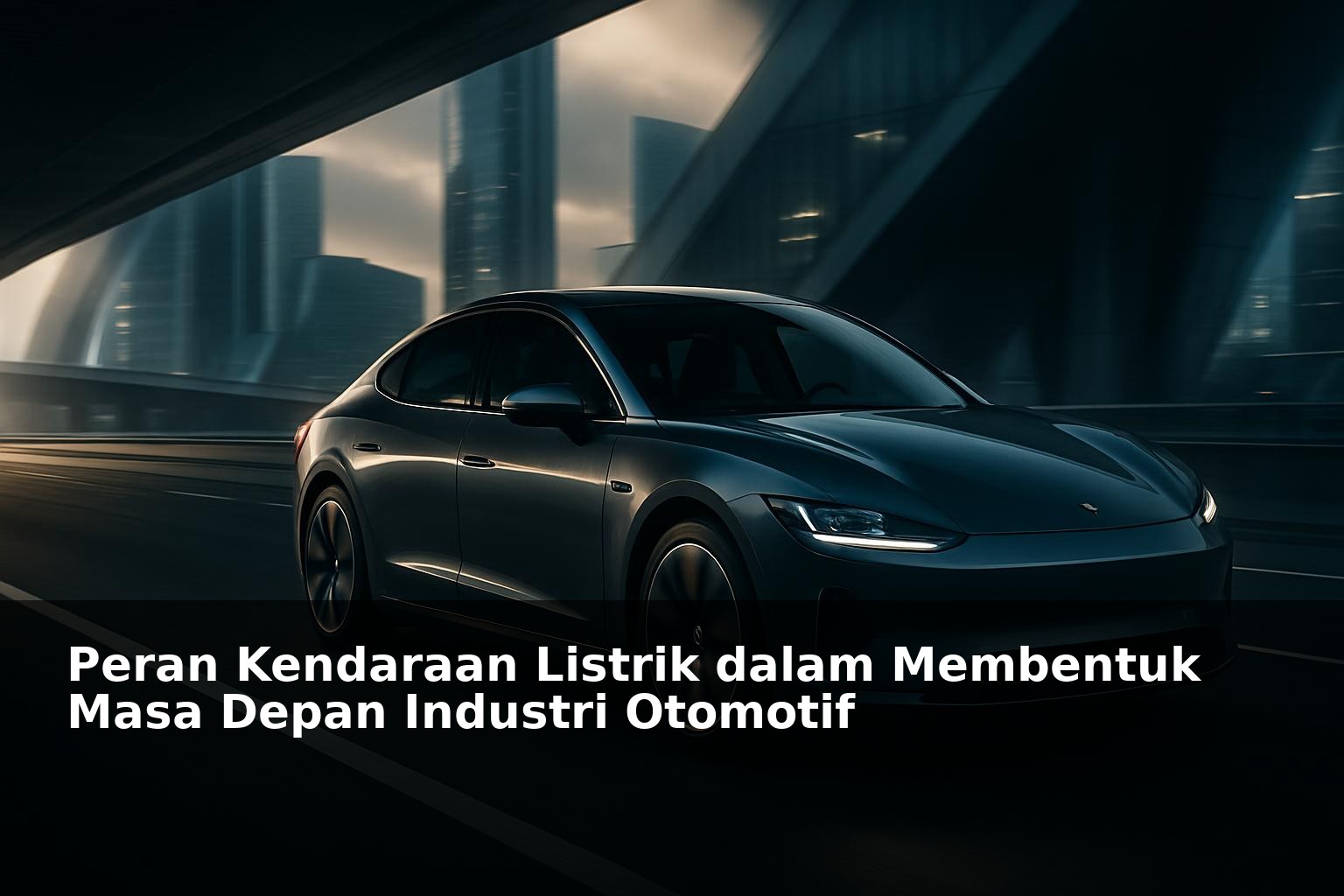 Kendaraan listrik modern di jalan raya dengan latar belakang kota futuristik