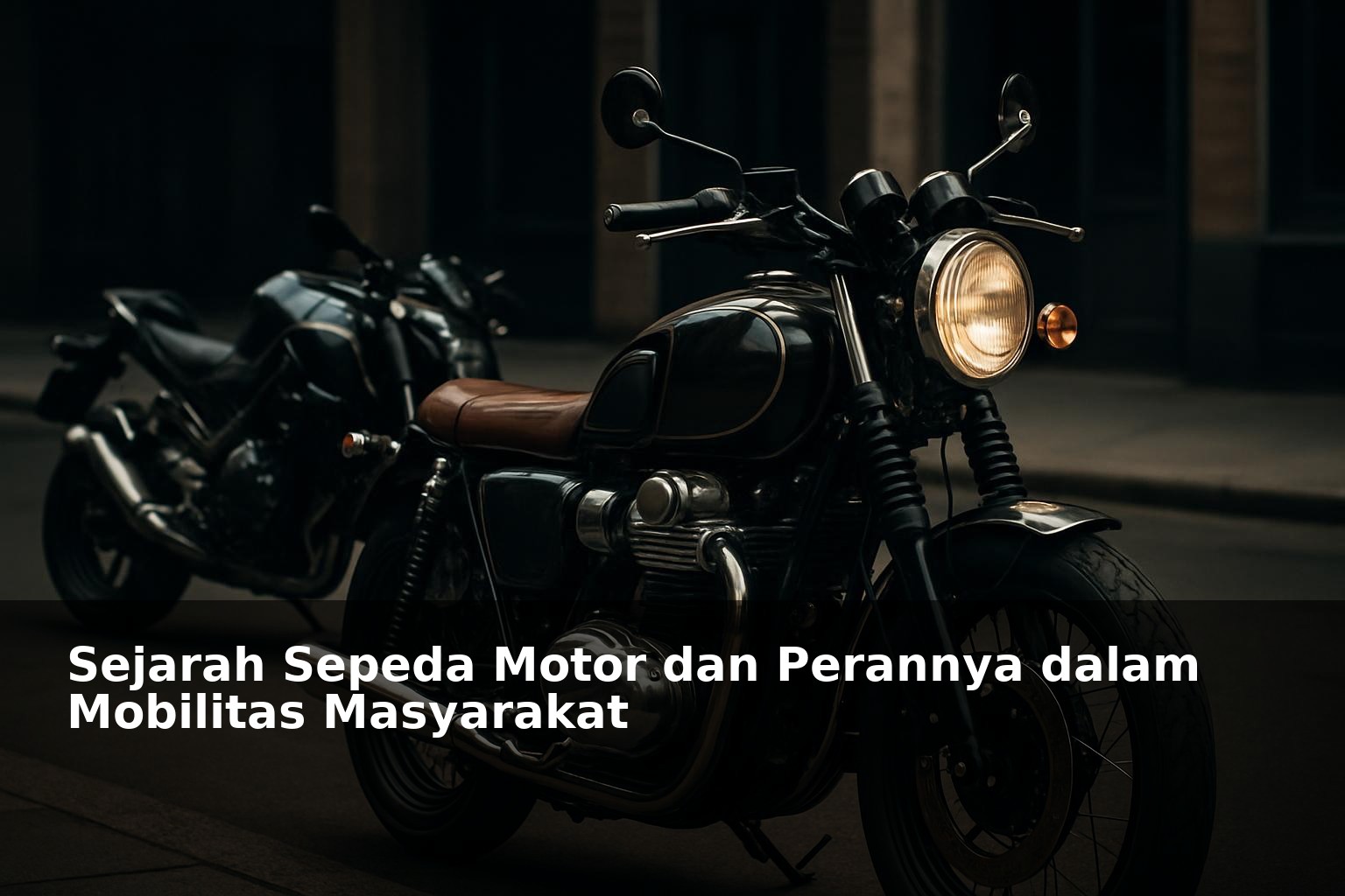 Sepeda motor klasik dan modern berdampingan di jalan perkotaan